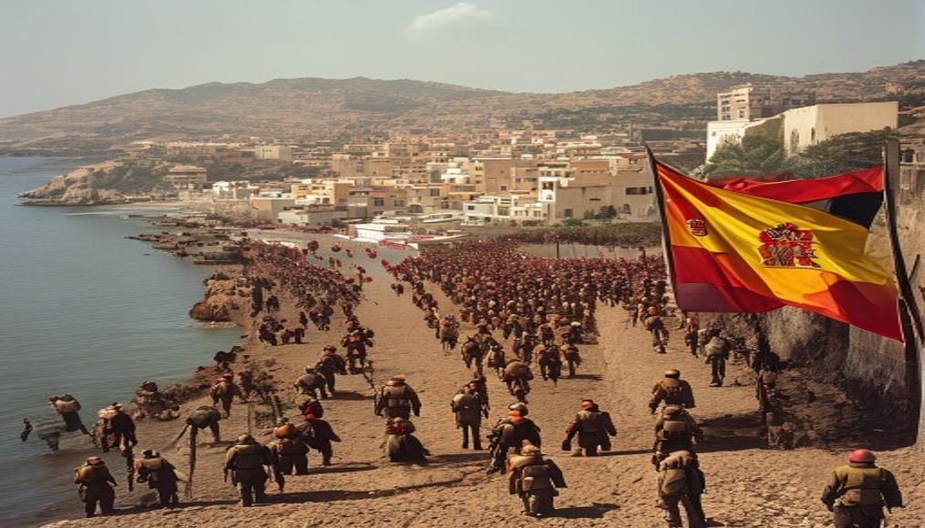 Spain sending troops as thousands enter enclave of Ceuta from Morocco — editorial image
